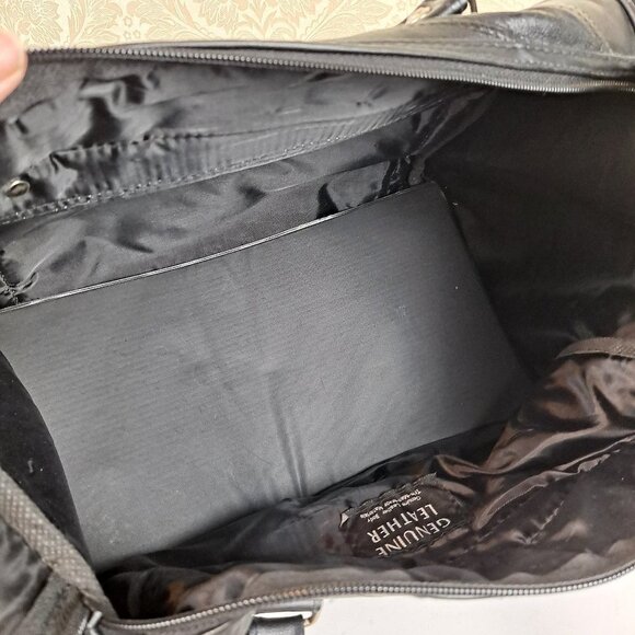 Genuine Black Leather Patchwork Duffel Bag With Adjustable Strap Multi Pockets - Picture 15 of 16